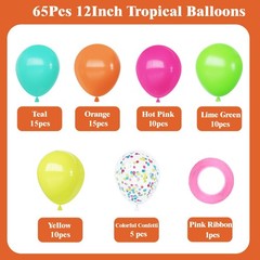 Tropical Hawaiian Balloons Set, 65Pcs 12In Summer Party Balloons with Hot Pin…