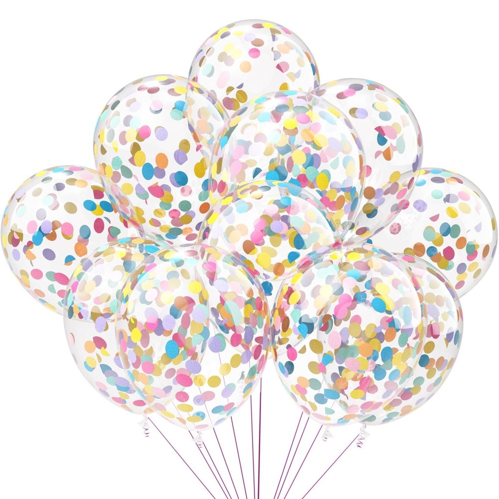 Rainbow Paper Confetti Balloons 25 Pcs, 12 Inch Thickened Clear Latex Balloons