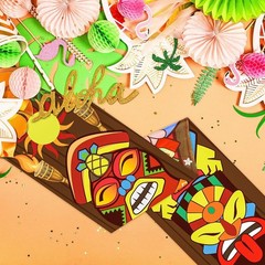 Tiki Party Decorations: 2-Pack Hibiscus Polyester Banners for Luau Celebrations