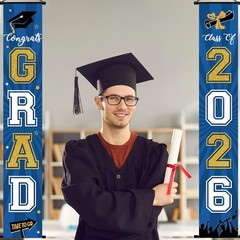 2Pcs 2026 Graduation Porch Banner Class of 2026 Congrats Grad Door Sign Decor