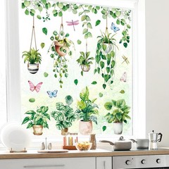 6 Sheet Spring Summer Potted Plant Window Clings Hanging Vine Plant Eucalyptu…