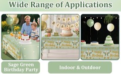 2Pcs Sage Green Birthday Tablecloth Decorations for Women Girls, Light Green Hap