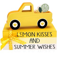 5 PCS Lemon Tiered Tray Decor, Rustic Book Stack & Truck with Lemon Wooden Si…