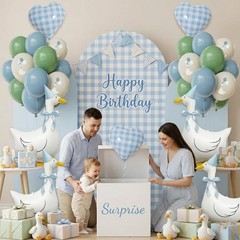 Silly Goose Birthday Decorations for Boys – Blue Balloons, Hats & Bow, 1st Party