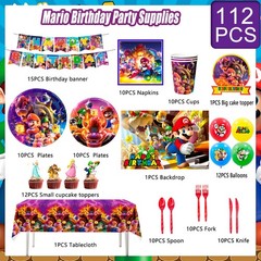 Super Mario Party Decoration Game Birthday Supplies Set Balloon Plates Backdrop