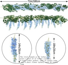 1pc/2pcs Encrypted Flower Vine Wisteria Artificial Flowers Garland,White
