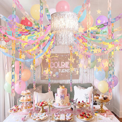 Blueweenly 8Pcs Princess Party Decor Set Macaron Garland & Star Fringe