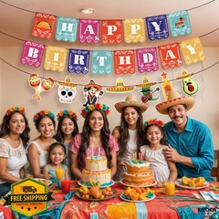 KatchOn Mexican Happy Birthday Banner Orange Fiesta Garland
