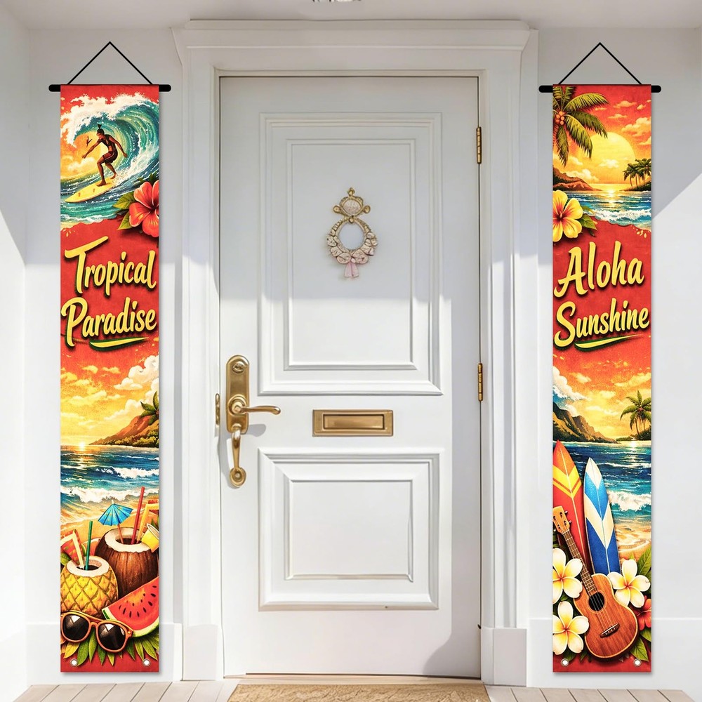 Nuxovilar Door Covers Banner Summer 71×12 Inches 2Pcs Polyester Tropical Para…