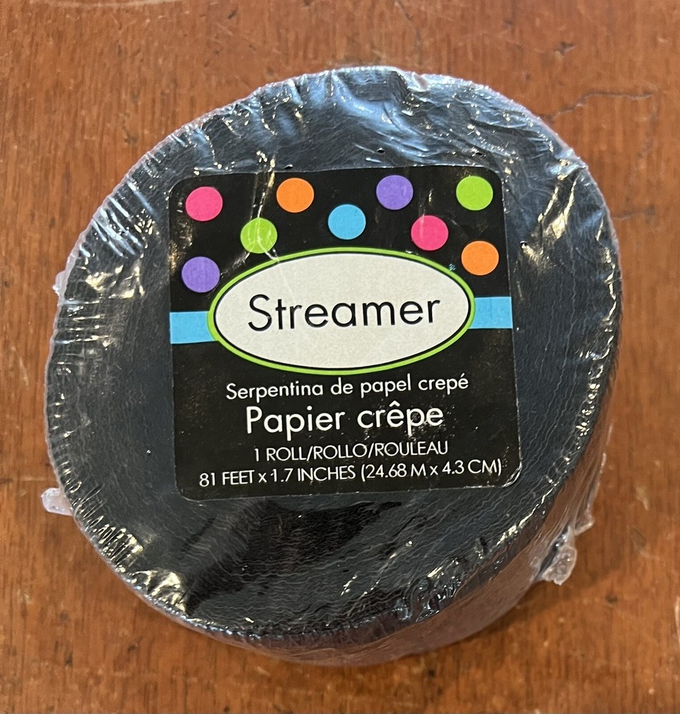 Crepe Paper 1 Roll Black 81 Feet. 1.7 Inches Papier Crepe Streamer – A0196