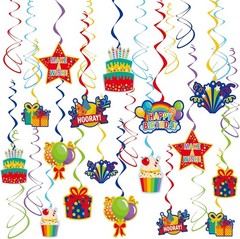 Colorful Birthday Hanging Swirl Decorations, 36ct Paper Ceiling Decor Set with C