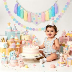 Ereniko Pastel First Birthday Decorations 1st High Chair Banner Girl Fun To B…