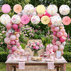 Renbuzhu 13PCS Wildflower Party Decorations Hanging Paper Lanterns Pom Poms for