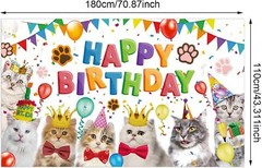Cat Happy Birthday Backdrop Kitten Photography Background Party Supplies