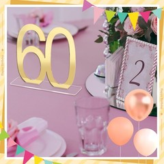 6 PCS Mirror Gold 60th Birthday Anniversary Table Number Centerpiece Acrylic