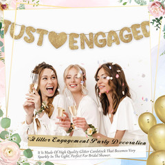 Pre Strung Just Engaged Banner Glitter Engagement Party Decorations for Congratu
