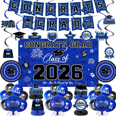 Class of 2026 Graduation Party Decorations – Blue and Black Theme Set