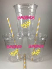 Lemonade Party Cups Set of 12 WITH Lids/Straws Pink Lemons Birthday