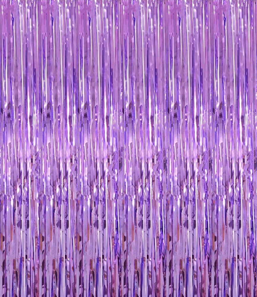 Shiny Light Purple Fringe Curtain,2pcs 3.2ft x 8.2ft Metallic Tinsel Foil Party
