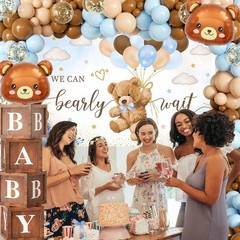 Blue Bear Baby Shower Decorations for Boy, 124pcs Bear Party Decorations with…