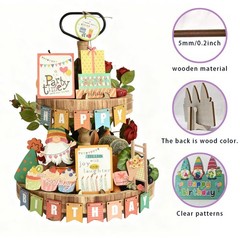 18 PCS Wooden Tiered Tray Decor Happy Birthday Sign Table Centerpiece Home