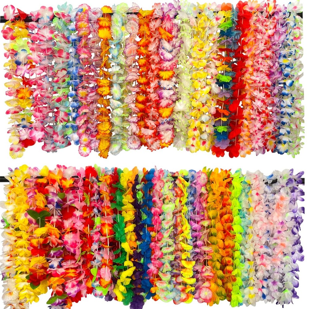 100 Counts Hawaiian Leis Flower for Luau Theme Party Decorations – Bulk Set o…