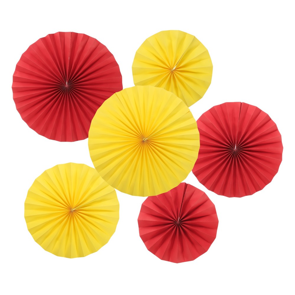 12Pcs 8″/12″/16″ Paper Fans Hanging Decoration Round Fans with Pearl Red/Yellow