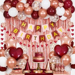Burgundy Decorations for with Happy Bithday Banner, Curtains, Burgundy Heart …