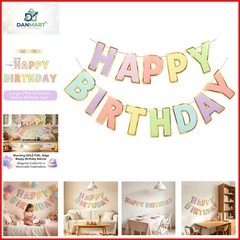 Macaron Superlarge Alphabet Happy Birthday Banner Bunting Pre-Strung No DIY f…