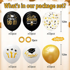2026 Graduation Party Decorations, 68Pcs Graduation Balloons Black and Gold Grad