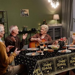 Pack Black Gold Happy Birthday Tablecloths, 51×87» Plastic Disposable 2