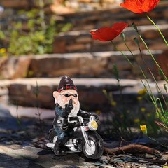 Gnome Riding Motorcycle Middle Finger Statue Funny Biker Garden Decor Lawn Patio