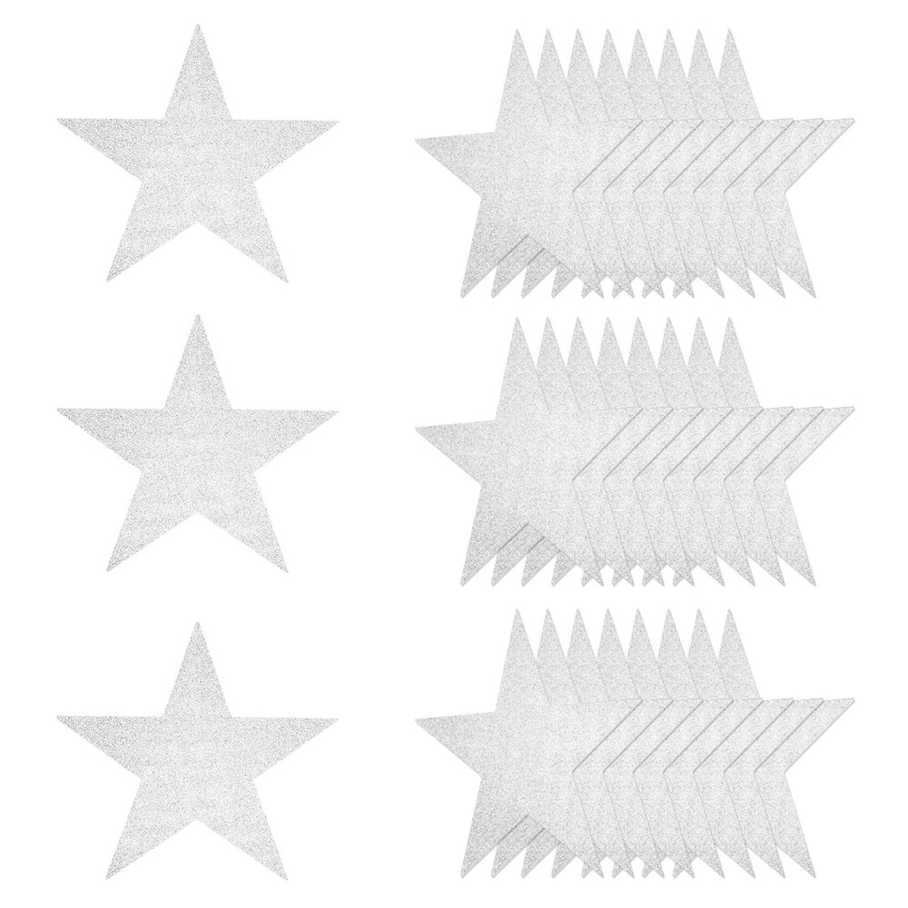 25 Pcs 11 Inch Double Printed Glitter Star Cutouts, Silver White