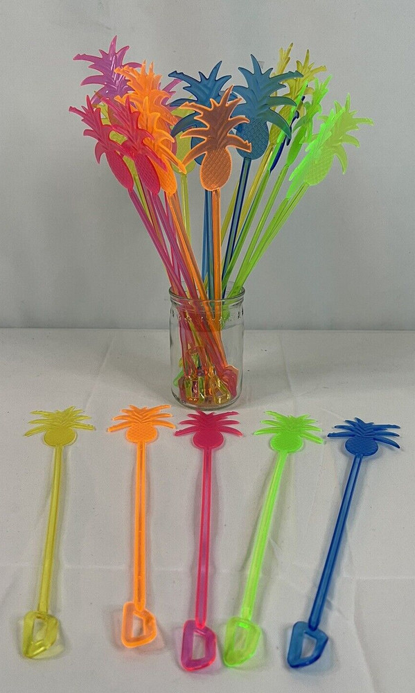 25 Pineapple Swizzle Sticks 9.5″ tall 5 Colors Adult Beverages Cocktail Tiki