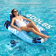 2 Pack Pool Floats Adult Heavy Duty, Inflatable Pool Lounger Float with Detac…