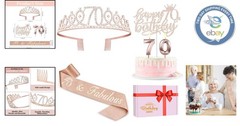 Rose Gold 70th Birthday Essentials: Sash, Crown, Candles for Unforgettable Party