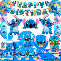106 Pcs Stitch Birthday Decorations Birthday Tableware Set Plate Napkins Balloon