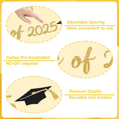 Class of 2025 Banner Gold Glitter Grad Decorations 2025 for Fireplace Wall Photo