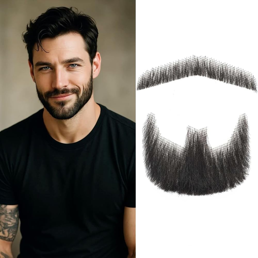Fake Mustache Realistic Beard,100% Human Hair Full Hand Tied Goatee Facial Ha…