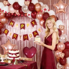 Burgundy Decorations for with Happy Bithday Banner, Curtains, Burgundy Heart …