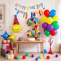 47Pcs 3rd Birthday Decorations for Boys Girls Number 3 Balloon Happy Birthday…