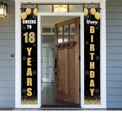 Happy 18th Birthday Celebration Black & Gold Door Sign Banner Cheers to Eighteen