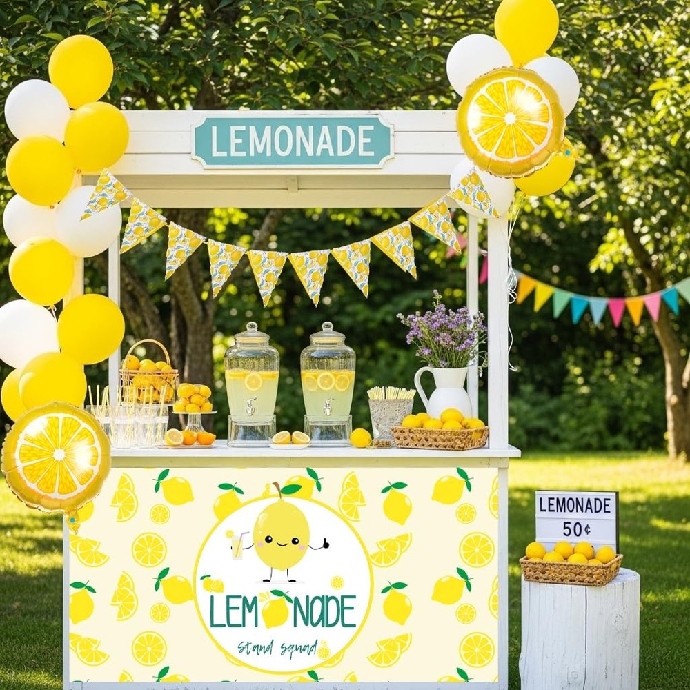 34pcs Lemonade Stand supplies for kids Include Bright Yellow White Balloon Le…