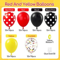60pcs Red and Yellow Balloons 12inch with Red Print Confetti Black and Yellow…