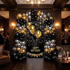 Happy Birthday Door Banner Decorations – Black and Gold Birthday Door Cover