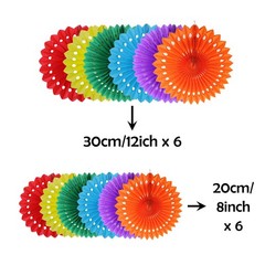 12 PCS Hanging Rainbow Honeycomb Round Paper Fans Colorful Party Decorations