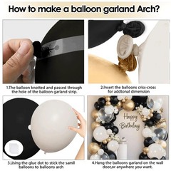 Black Gold White Balloons Arch Kit, 128pcs Black White Sand Cream Chrome Gold…