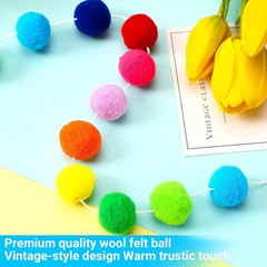 4 Pack 26.3 Feet Colorful Pom Pom Garland Decorations, 30 Balls Rainbow Felt