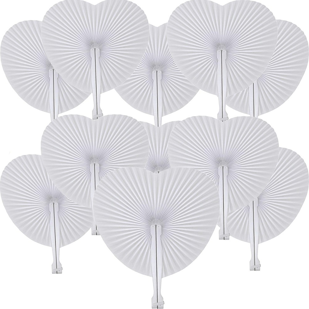 20Pc Paper Folding Hand Fans, Wedding Party Decor for Guest DIY Pink Round