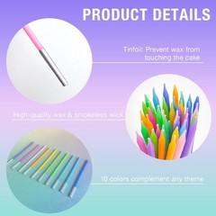 Apluselection 40-Count Rainbow Birthday Candles, Tall Thin 5.5, Multicolor